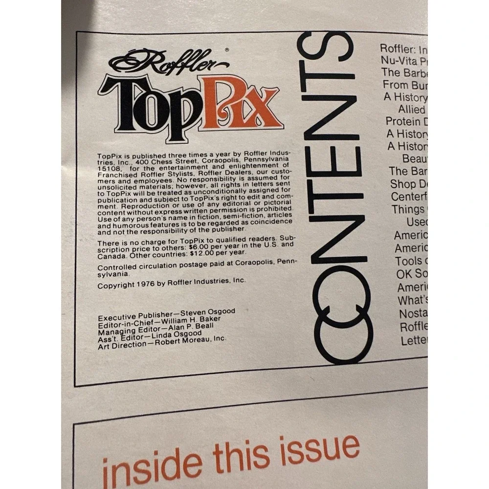 PIX Magazine Spring 1976  Roffler Top PIX The Betsy Ross Vintage Hair Magazine
